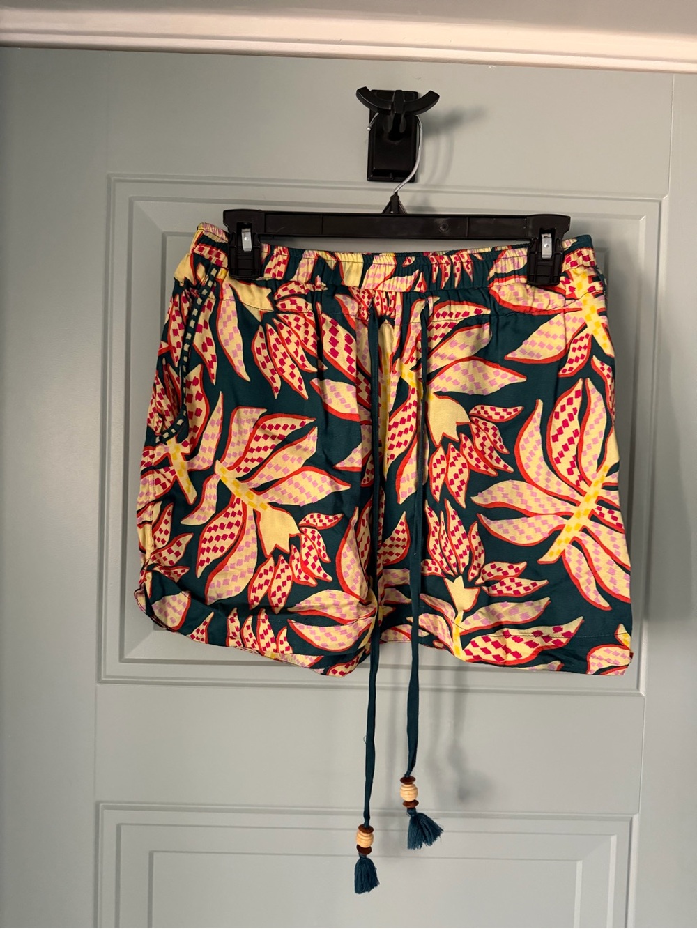 Teal Tropical Print Hybrid Shorts with Drawstring